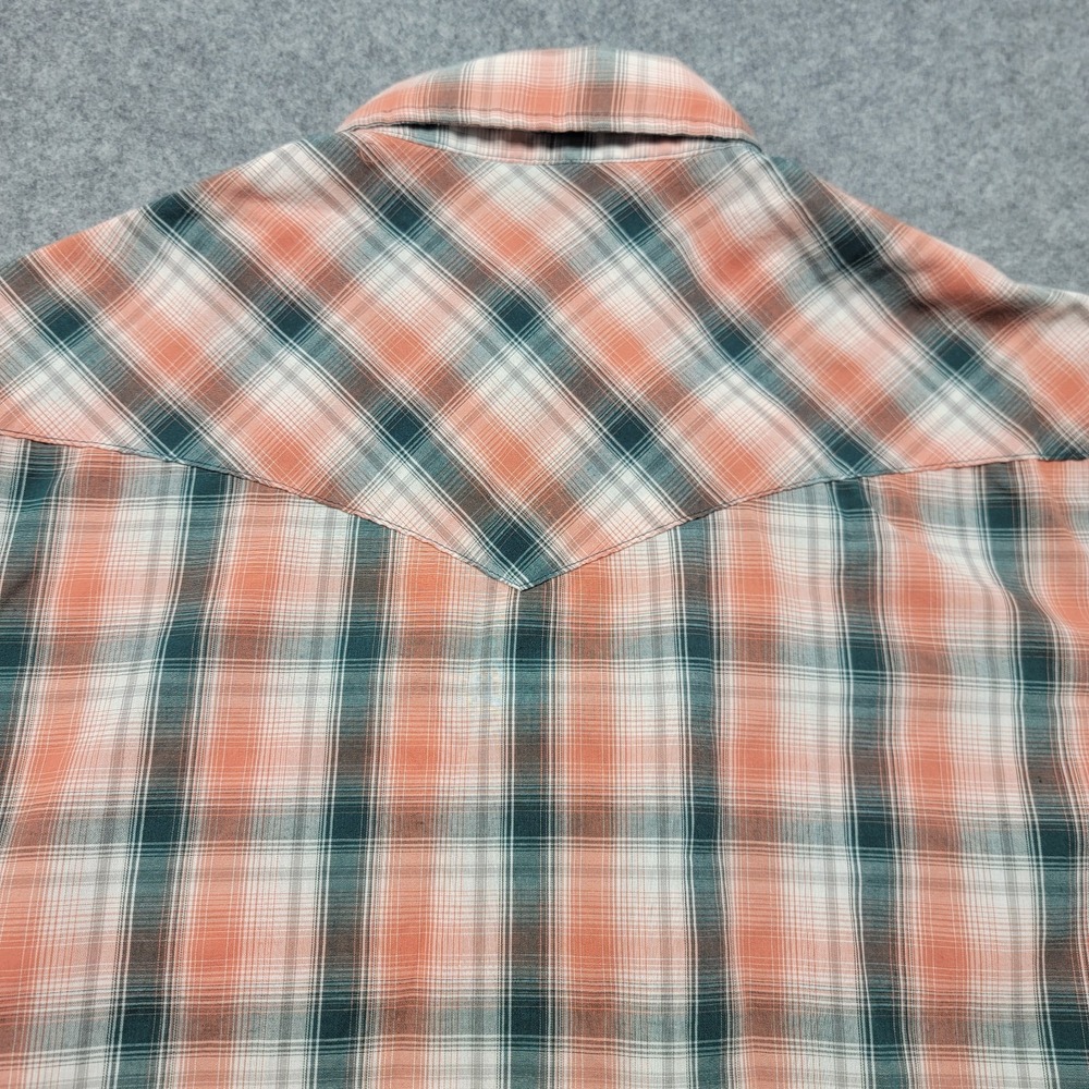 Wrangler Shirt Men's Med Orange Plaid Western Snap Short Sleeve Casual Cowboy - Picture 10 of 14